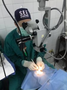 Tower Clock Eye Center's Dr. Matthew Thompson, MD, performs surgery on a Haitian patient during a mission trip there.