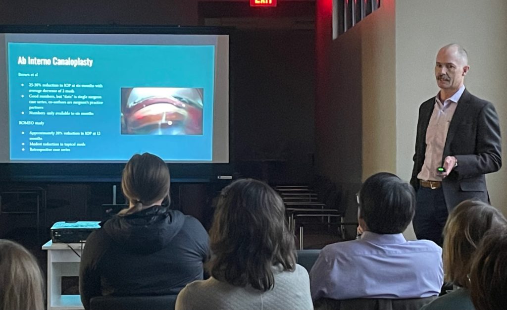 Tower Clock Eye Center glaucoma surgeon Dr. Kurt Schwiesow, MD, presents CME to area optometrists