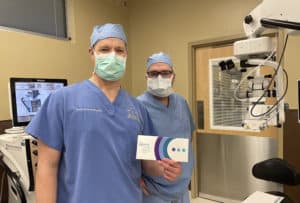 Tower Clock Eye Center surgeon Dr. Tyson Schwiesow, MD, implants his first Glaukos iStent Infinite device.